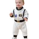 LXKIKMM Baby Toddler Boy Astronaut Costume Space Suit Cosplay Party Jumpsuit Halloween Rompers White 6-12 Months