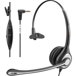 Wantek Phone Headset with Microphone Noise Cancelling, Telephone Headsets 2.5mm Jack Work for Panasonic AT&T ML17929 Vtech RCA Cisco Uniden Polycom Grandstream Home Office Cordless Phones(F600J25P)
