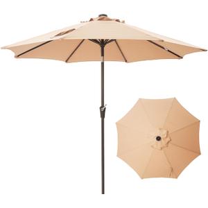 9FT Solar-Powered LED Patio Umbrella with Tilt Crank,Outdoor Market Umbrella with 32 Lights,Sunshade for Deck, Garden and Pool (Beige)
