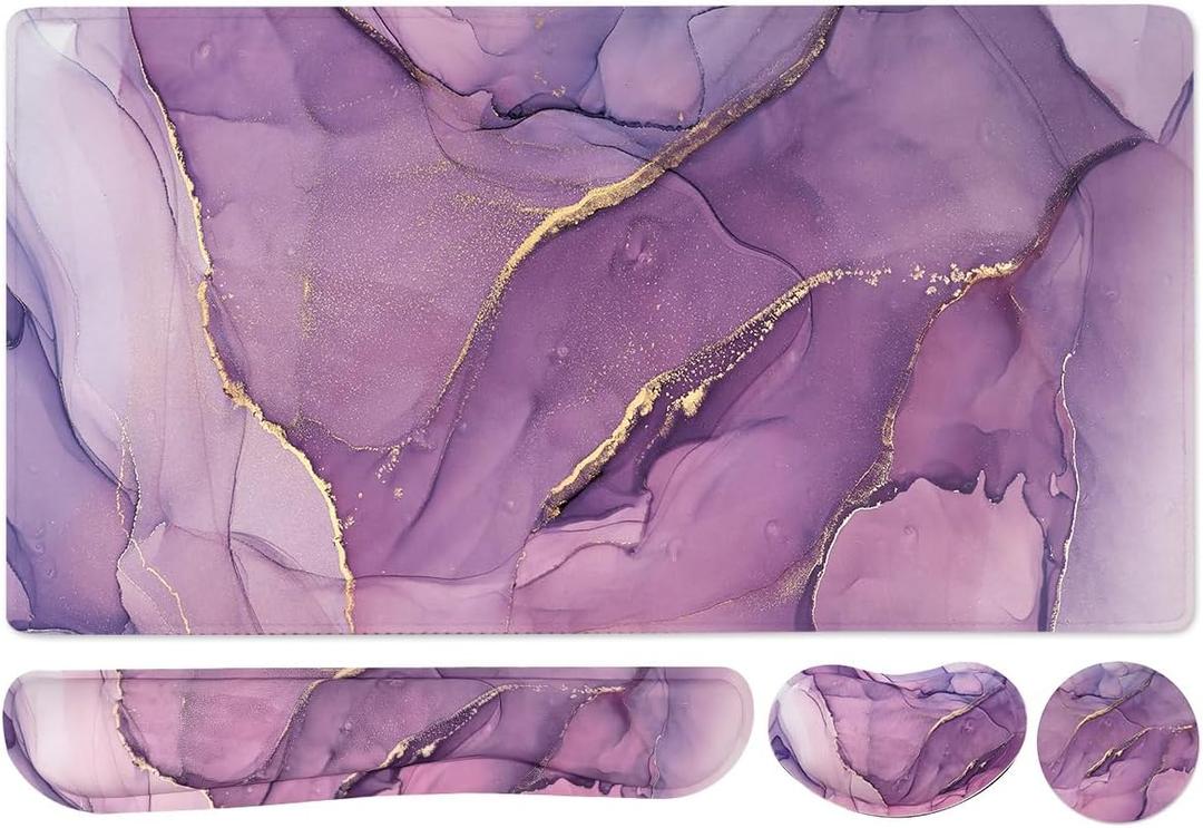 Large Keyboard Mouse Pad Set, Extended Mouse Pad+Keyboard Wrist Rest Support, Memory Foam Ergonomic Easy Typing, 4Pcs (35.415.7 in) Desk Pad Set for Home Office Study Game - Purple (Purple Marble 2) Large Keyboard Mouse Pad Set, Extended Mouse Pad+Keyboard Wrist Rest Support, Memory Foam Ergonomic Easy Typing, 4Pcs (35.415.7 in) Desk Pad Set for Home Office Study Game - Purple (Purple Marble 2)