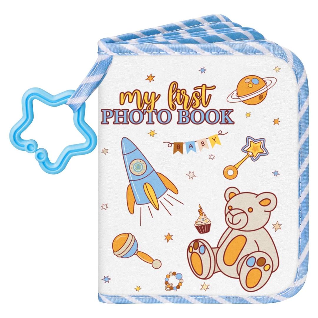 Lanpn Baby Photo Album Holds 17 4x6 Pictures, My First Soft Cloth Family Photo Book with Name Card & Name Tag Sticker, Fabric Kid Memory Keepsake Gift for Baby Shower Newborn Toddler Boy (Bear)