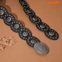 WHIPPY Women Disc Concho Leather Belt Western Cowgirl Wide Belt Vintage Boho Country Oval Waist Belt for Music Festival Dress