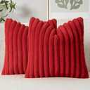 MIULEE Faux Fur Decorative Throw Pillow Covers 18x18 Inch Set of 2, Modern Spring Home Decor Soft Plush Couch Pillows Cozy Fluffy Cushion Covers for Sofa Bed Red