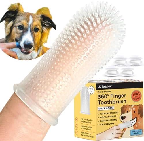 Jasper Dog Toothbrush, 360 Dog Tooth Brushing Kit, Finger Toothbrush, Cat Tooth Brush, Teeth Cleaning, Pet Tooth Brush for Small & Large Pets, Pet Toothpaste Not Included, 3-Pack Clear