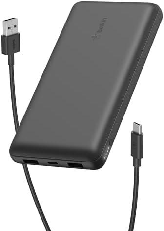 Belkin Portable Charger, USB-C Power Bank 20000 mAh w/ 2 USB-A Ports, 15W w/ Type-A to Type-C Cable for iPhone 16, 16 Plus, 16 Pro, 16 Pro Max, Samsung Galaxy S25, Galaxy S24, Pixel 9, & More - Black