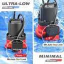 MEDAS Automatic Submersible Pump 1/3HP 2450GPH Sump Pump, Auto On/Off with Smart Sensor, Drains to 0.04", Portable Utility Water Pump for Basement, Pool, Garden Pond
