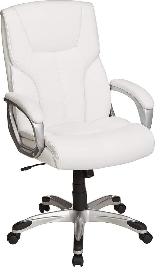 Amazon Basics Executive High Back Office Desk Chair, Adjustable Height, Tilt, Swivel, one Size, White/Pewter