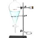 QWORK 1000ml Heavy Wall Conical Separating Funnel with 24/29 Fitting and PTFE Stopcock + Laboratory Distillation Support Rack for Titration Extraction