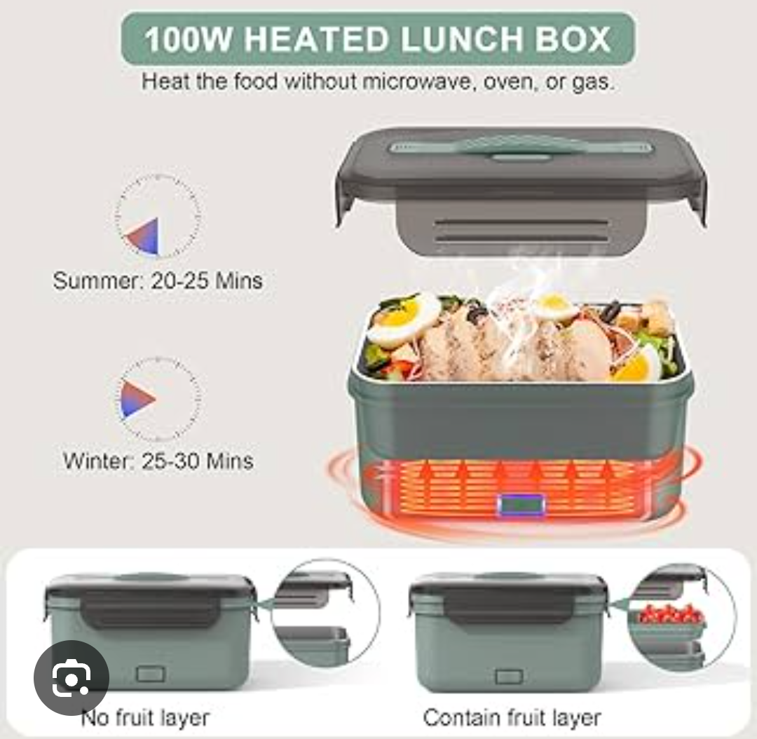 Carsolt Electric Lunch Box Food Heater Upgrade 3 in 1 Portable Food Warmer 100W Leakproof Heated Lunch Box for Adults Car/Truck/Office with 1.8L SS Container Fork Spoon Carry Bag, 12V/24V/110V