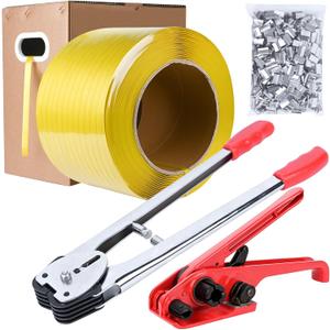 MYFAMIREA Heavy Duty Banding Strapping Kit with Tensioner Tool, 1/2"x 3500FT Polypropylene Plastic Packaging Strapping, 300 Metal Seals, Sealer Tool for Pallets, Logistics, Warehouse (Red)