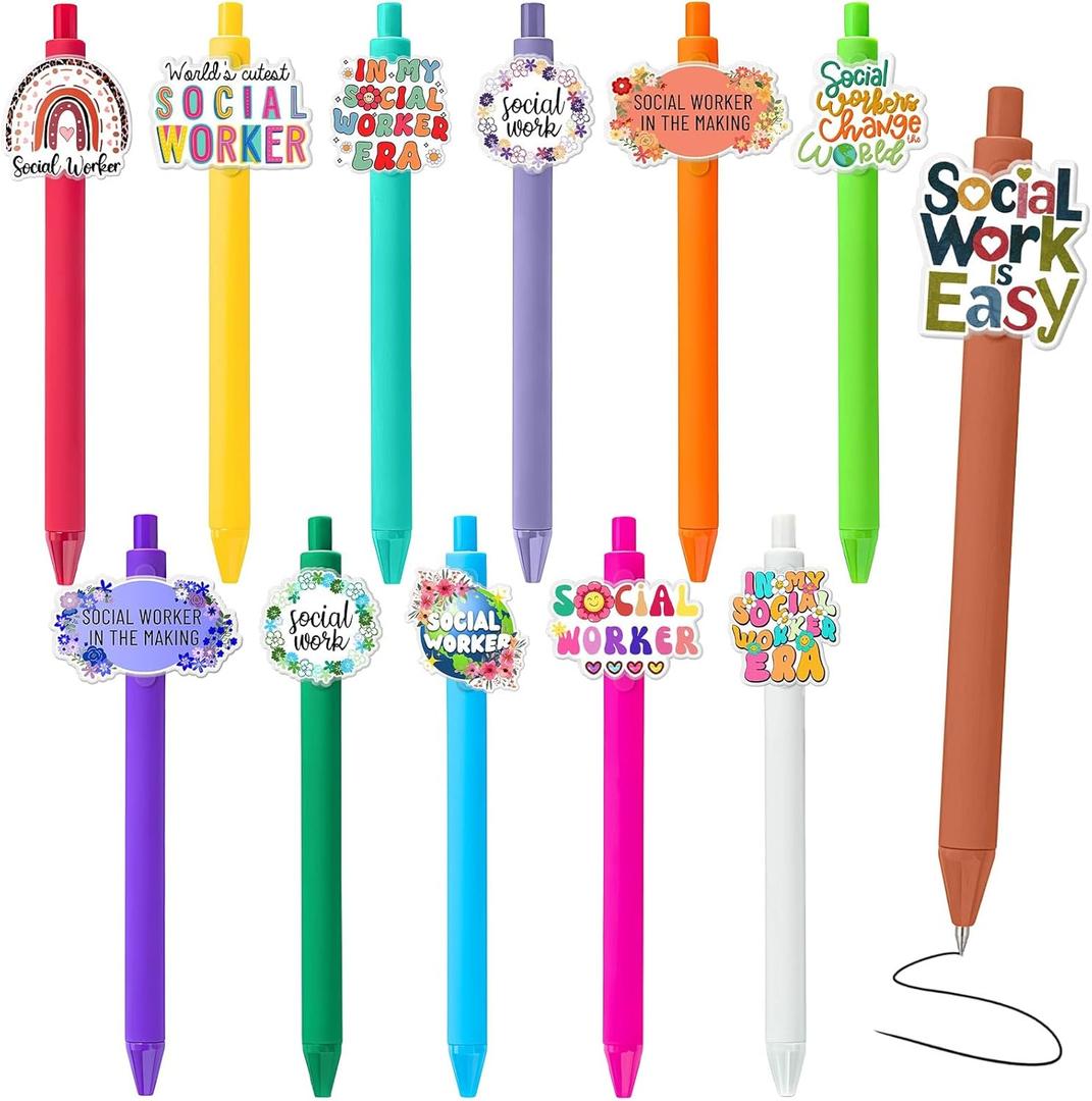 12 Pack Social Worker Appreciation Gifts, Novelty Funny Ballpoint Pens Set Bulk for Social Worker Coworker Team (Social Worker)