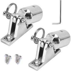 Bimini Top Hardware, Deck Hinge with Quick Release Pin, Eye End Cap, 316 Stainless Steel (2 Pair)