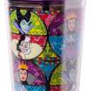 Silver Buffalo Disney Villains Featuring Cruella de Vil, Maleficent, Ursula, and the Evil Queen Glitter Plastic Cold Cup with Lid and Straw Topper, 24 Ounces