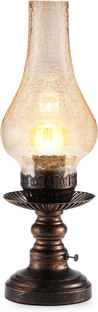 UMEXUS Vintage Rechargeable Cordless Table Lamp with Dimmer & Touch Control, Small Battery Powered Lights, Amber Hand-Blown Glass Retro Farmhouse Lamp for Bedroom, Living Room, Dining Table, Kitchen