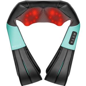 Nekteck Shiatsu Neck Massager with Heat for Pain Relief Deep Tissue, 2026 Upgraded 3D Back Shoulder Kneading Massage Pillow, Body Muscle Relaxation Tools Gifts for Him Her, Blue (NOT Cordless)
