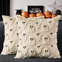 MIULEE Halloween Pillow Covers Cute Ghost Spooky Throw Pillows Set of 2 Soft Plush Faux Fur Decorative Cushion Covers for Couch Sofa Bed Porch Living Room Halloween Decor 18x18 inch Beige