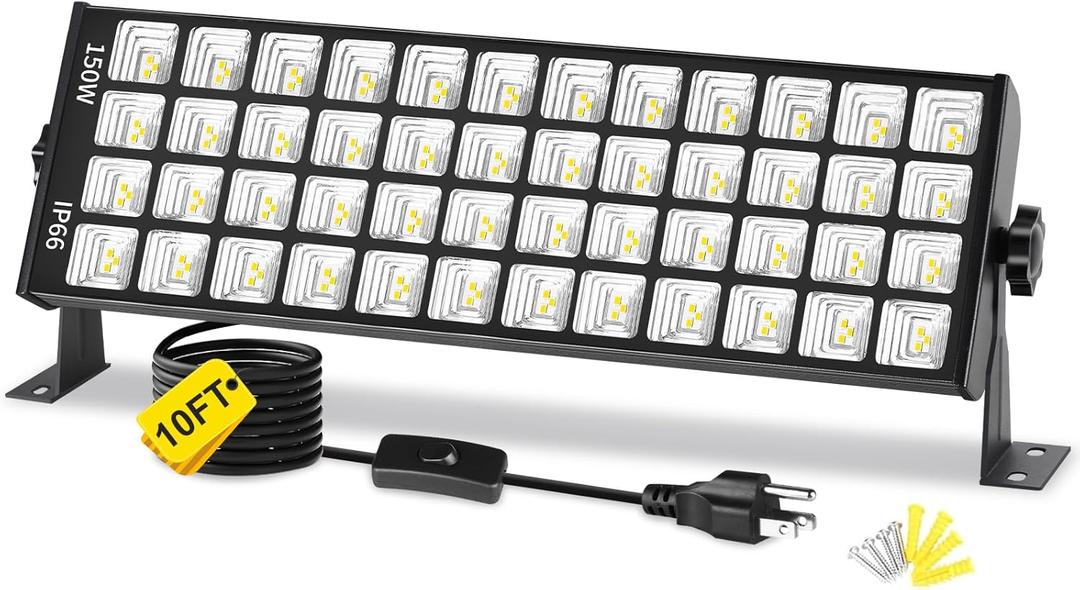 150W LED Shop Light, 18000LM 6000K Daylight White Super Brighter, IP66 Waterproof Outdoor Garage Light with On/Off 10 FT Cord Bay Lighting for Workshop Yard Garage Warehouses Yard