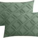 JELLYMONI Pillowcases Standard Size Green 2 Pack Boho Plaid Bed Pillow Covers 20x26in Polyester Envelope Pillow Shams Tufted Bohemian Textured (Pillows are not Included)