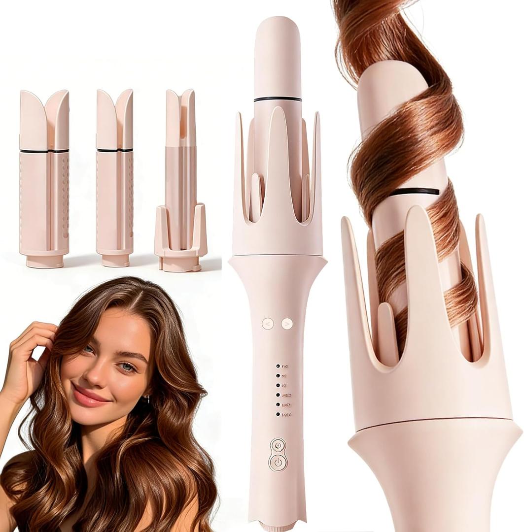 Automatic Curling Iron Rotating  3-in-1 Self Curling Hair Curler with 3 Barrel Sizes for Loose Waves to Tight Curls, Negative Ion Ceramic, Anti-Tangle & Fast Heating, Safe Styling for All Hair Types