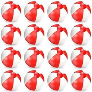 Whaline 16Pcs 16'' Red and White Inflatable Beach Ball Round Pool PVC Balls Cute Game Toys for Summer Hawaiian Tropical Theme Beach Party Decorations Water Sand Game Accessory