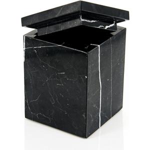WORHE Marble Canister Natural Stone Qtip Holder with Lid Square Bathroom Vanity Organizer for Makeup Sponge Coffee Bean Dispenser Storage Jar Case for Home Decor Black (DLB202)