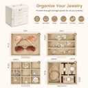 Synthetic Leather Huge Jewelry Box Mirrored Watch Organizer Necklace Ring Earring Storage Lockable Gift Case (White)