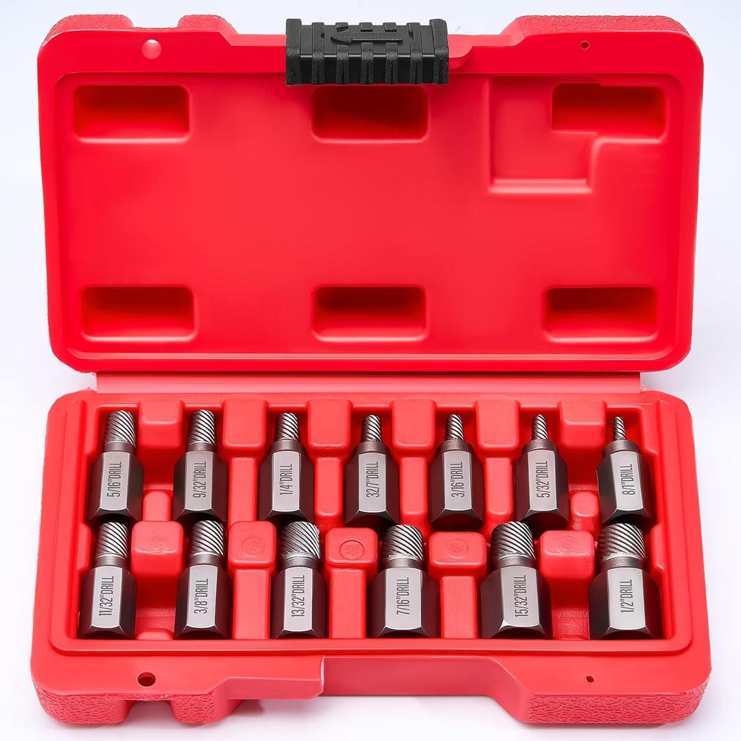 13-Piece Screw Extractor Set, Multi-Spline Easy-Out Bolt Extractor Kit, Chrome Molybdenum Steel Tool for Stripped, Rusted & Broken Bolts, Screws & Nuts Removal