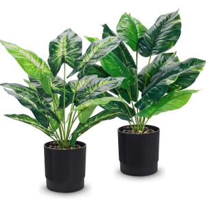 Der Rose 2 Pack Fake Plants Artificial Tropical Plants Indoor in Black Pot for Home Office Desk Accessories Bathroom Sage Green Decor