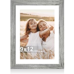 9x12 Picture Frame with Glass, Display Pictures 7x10 with Mat or 9 x 12 without Mat - Wall and Tabletop, 9 by 12 Photo Wooden Frames (Grey, 1 Pack)