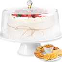 Ceramic Cake Stand with Lid, 12 inches, White, Round, Cake Stand with Plastics Dome Cover, for Cake, Dessert