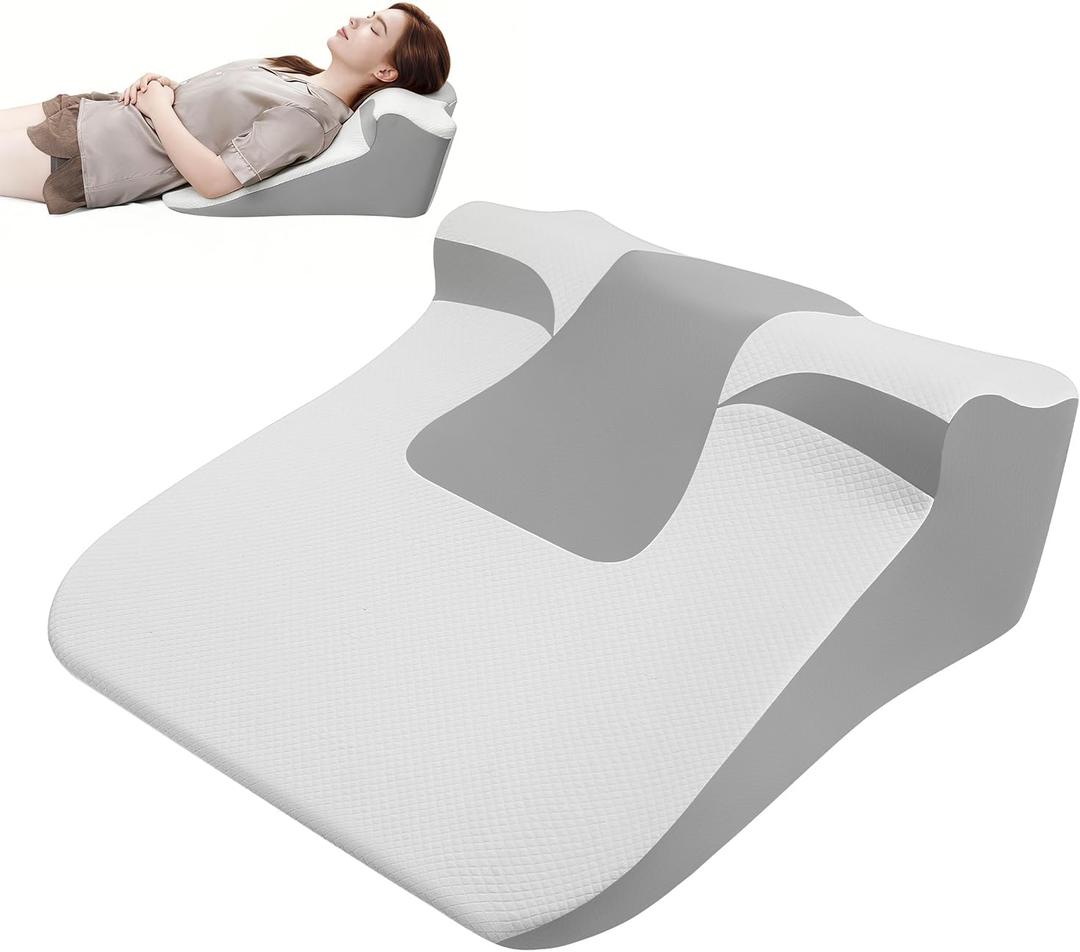 Bed Wedge Pillow for Sleep Apnea, Acid Reflux & Snoring Relief, Post-Surgery Recovery Pillow with Ergonomic 3-in-1 Certified Memory Foam for Back, Neck & Head Support (White & Gray)