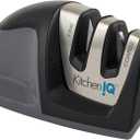 KitchenIQ 50009 Edge Grip 2-Stage Knife Sharpener, Black, Coarse & Fine Sharpeners, Compact for Easy Storage, Stable Non-Slip Base, Soft Grip Rubber Handle, Straight & Serrated Knives