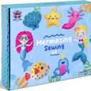 SPROUT & SPARK STUDIO Sewing Kit for Kids Ages 5+ | Crafts Toys for Girls with 7 Easy Felt Projects | Beginner Crochet & Knitting Starter Set | Mermaid Stuffed Dolls, Play & Learn DIY Art