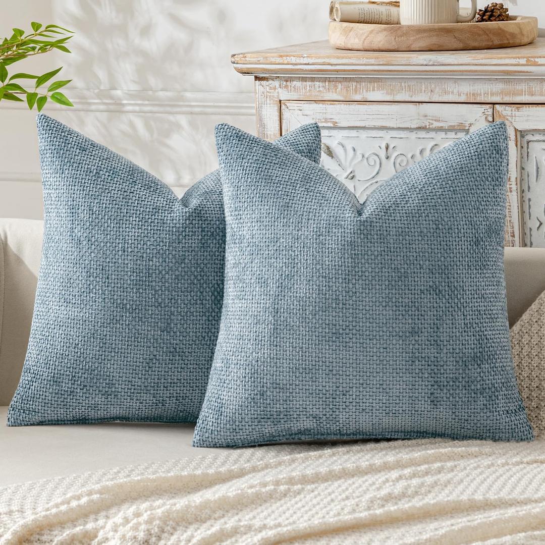 MIULEE Pack of 2 Couch Throw Pillow Covers 20x20 Inch Coastal Smoke Blue Modern Boho Accent Decorative Pillow Covers Soft Chenille Farmhouse Cushion Covers for Home Decor Bed Sofa Living Room