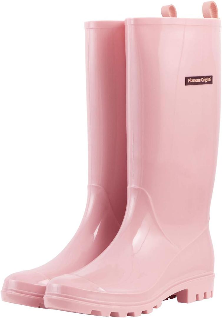 planone Tall Rain Boots Women Fashion Waterproof Boots for Women Light Outdoor Garden Shoes Muck Boots for Ladies Non Slip Work Shoes Rubber Boots with Premium Comfort Insole (6, Pink)