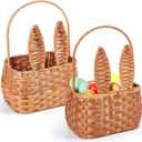 Gerrii 2 Pcs Easter Basket with Handle Bunny Easter Woven Picnic Basket for Kids with Cute Rabbit Ears Rattan Gift Wicker Wine Woven Empty for Candy Storage Toy Girl Party Supplies