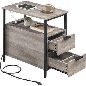 VASAGLE Side End Table with Charging Station, Slim Nightstand with Storage, 23.6"D x 11.8"W