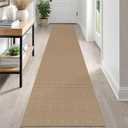 IOHOUZE Washable Runner Rug 2x12 Non Slip Rubber Backed Extra Long Hallway Runner Entryway Runner Indoor, Kitchen Rugs Woven Cotton Floor Carpet for Hall Stair, Orange/Tan/Brown