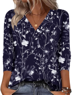 Zeagoo Fall Tops for Women Long Sleeve Button Up Shirts Floral Tunics V Neck Pullover Blouse (Small, Grey Floral 01)