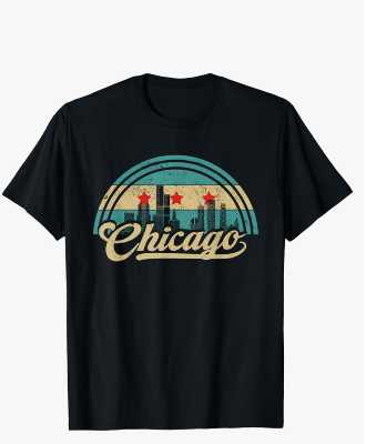 Chicago Flag Skyline Vintage USA Chicago Flag Illinois USA T-Shirt Small