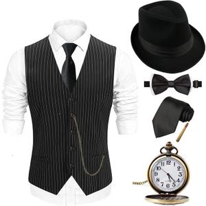EFORLED Halloween 1920s Mens Costume 2025,Gatsby Gangster Vest,Vintage Pocket Watch,Pre Tied Bow Tie,Tie (XX-Large)