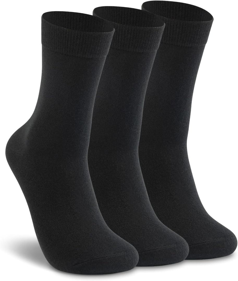 LIXIA Womens Thin Merino Wool Crew Socks Warm Breathable Winter Boot Liners Cozy Thermal Casual for Dress Trousers (3 Pairs - Black)