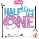 2 x Half Way To One Cake Topper, Doughnut Theme Happy 6 Month/Baby Birthday Cake Decor, Kids Half Year Birthday/Anniversary Party Decorations Supplies