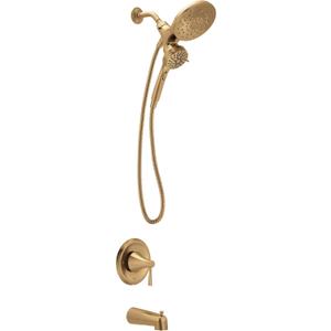 Moen Ronan Bronzed Gold Handshower and Rainfall Shower Head Trim Combo with Handle, Tub Spout, and Metal Hose, 82024BZG