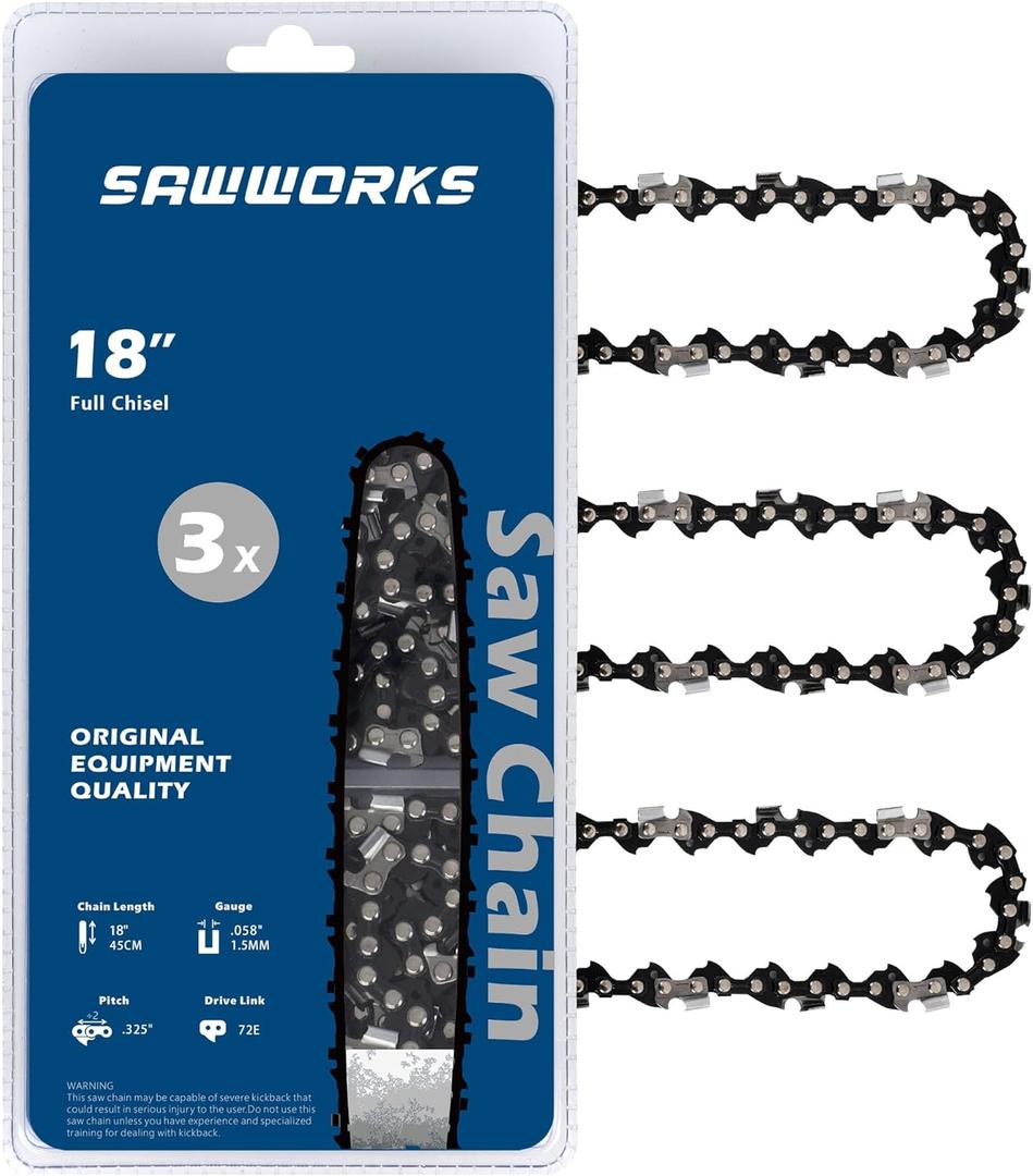 3-Pack 18 Inch Chainsaw Chain, 325" Pitch .058" Gauge 72 Drive Links for X-Cut S35G Husqvarna 543XP, 545(Mlll), 550XP(Mlll), 440, 445, Oregon 21LGX072G, 21BPX072G and More