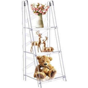 Beeveer 3 Tier Acrylic Ladder Bookcase Clear Ladder Bookshelf Multipurpose Leaning Book Shelf 35 x 12 x 15 Inches Organizer Display Ladder Bookcase for Living Room Office Bedroom Bathroom