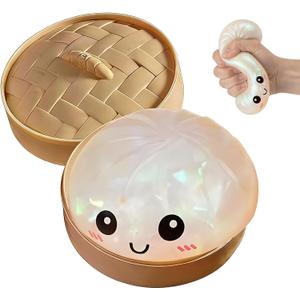 Glitter Dumpling Squishy,Dumpling Squishy Mystery Box,Squeeze Toy for Stress Relief,Easter Basket Stuffers (Glitter White)