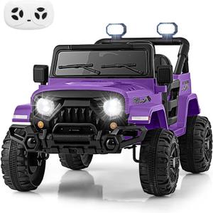 OLAKIDS Ride on Truck, 12V Battery Powered Electric Vehicle for Kids with Remote Control, Bluetooth, Power Display, LED Lights, Music Player, Ride on Toy for 3+ Boys Girls (Purple)