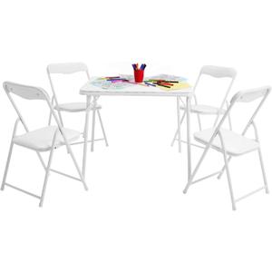 Flash Furniture Mindy Kids 5-Piece Folding Square Table and Chairs Set for Daycare and Classrooms, Children's Activity Table and Chairs Set, Whit