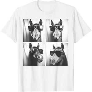 Funny Horse Wearing Sunglasses Photobooth Selfie Farm Animal T-Shirt (White, M)